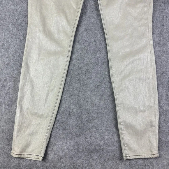 7 Seven For All Mankind 7FAM Jeans Womens 26 Beige Blue Metallic Coated Skinny* - Picture 3 of 16